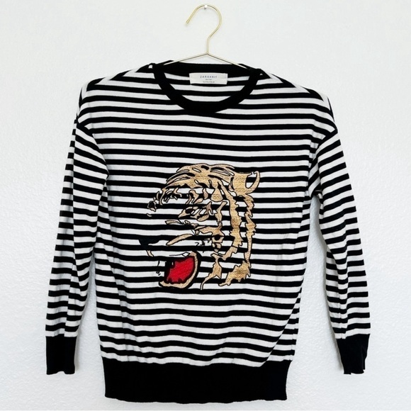 ZARA Striped Tiger Embroidery Sweater in Black and White SZ S Sailor core - Picture 4 of 7
